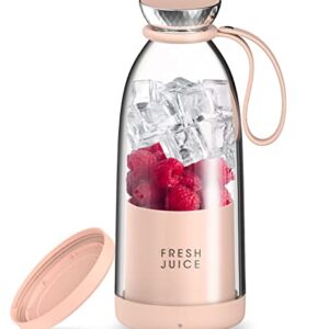 Fresh Juice Bottle Blender Plus,Personal Blender for Smoothies, Juices and Protein Shakes On the go,Smoothie Mini Blender for Home, Travel, Office, Gym,500ml, USB Rechargeable, Quiet, BPA Free (Pink)