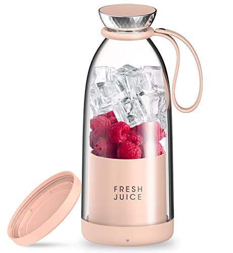 Fresh Juice Bottle Blender Plus,Personal Blender for Smoothies, Juices and Protein Shakes On the go,Smoothie Mini Blender for Home, Travel, Office, Gym,500ml, USB Rechargeable, Quiet, BPA Free (Pink)