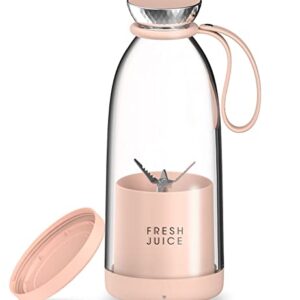 Fresh Juice Bottle Blender Plus,Personal Blender for Smoothies, Juices and Protein Shakes On the go,Smoothie Mini Blender for Home, Travel, Office, Gym,500ml, USB Rechargeable, Quiet, BPA Free (Pink)