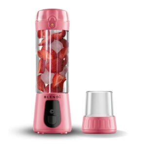 blendi pro plus premium cordless portable 17.5oz rechargeable blender - crush ice, fruit & blend sports powders in seconds - stainless steel blades w/high powered 120w motor - gym, tailgates (pink)