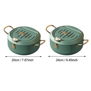 Tempura Frying Pan, 10 inch Deep Fryer Pot with Temperature Control, Carbon Steel Japanese Fryer Pot for Kitchen Home Cooking Chicken Legs, Dried Fish Tools (Green)