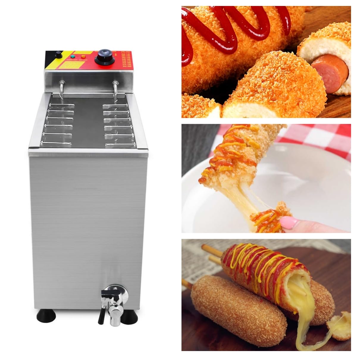 Koalalko Korean Cheese Hot Dogs Sticks frying machine Mozzarella Hot dog maker machine corn dog deep fryer machine