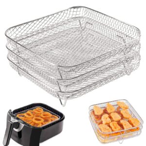 air fryer rack for instant vortex: 3 pack 8inch three stackable racks square air fryer rack stainless steel air fryer basket dehydrator rack for cosori,instant vortex,nuwave,ninja air fryer