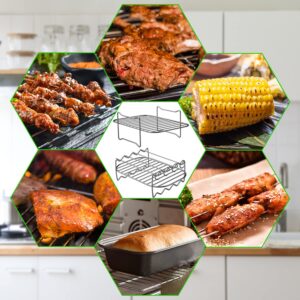 MFTEK Air Fryer Rack Set Of 2 for Dual Basket, Air Fryer Accessories Dehydrator Rack, Multi-purpose Double Layer Rack with Skewer, Compatible with Double Basket Air Fryers Ninja Foodi DZ201/401