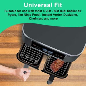 MFTEK Air Fryer Rack Set Of 2 for Dual Basket, Air Fryer Accessories Dehydrator Rack, Multi-purpose Double Layer Rack with Skewer, Compatible with Double Basket Air Fryers Ninja Foodi DZ201/401