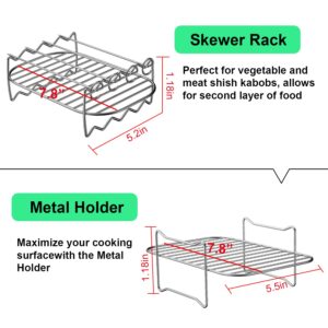 MFTEK Air Fryer Rack Set Of 2 for Dual Basket, Air Fryer Accessories Dehydrator Rack, Multi-purpose Double Layer Rack with Skewer, Compatible with Double Basket Air Fryers Ninja Foodi DZ201/401