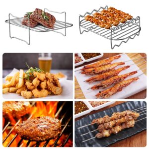 MFTEK Air Fryer Rack Set Of 2 for Dual Basket, Air Fryer Accessories Dehydrator Rack, Multi-purpose Double Layer Rack with Skewer, Compatible with Double Basket Air Fryers Ninja Foodi DZ201/401