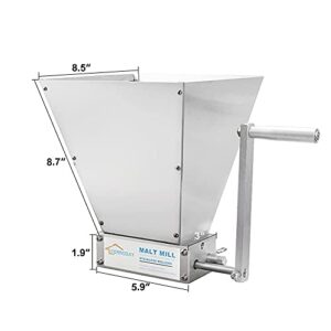 FERRODAY Malted Grain Mill Malt Stainless Steel 2 Roller Malt Mill Homebrew Malted Grain Crusher Manual Grain Mill Slow Drill Available Malt Crusher Adjustable Gap Malted Barley Grinder - No Base Type