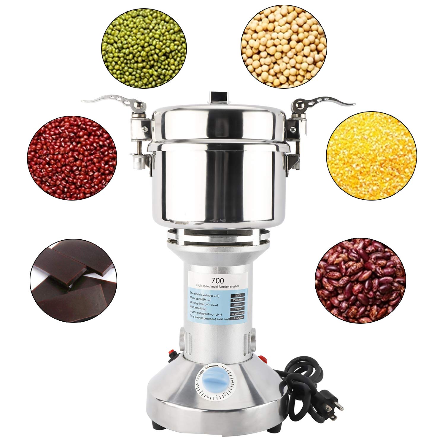 HighFree 700g Electric Grain Grinder Mill, 110V 2500W High Speed Electric Pulverizer Herb Grain Spice Coffee Seeds Rice Corn Pepper Cereal Powder Machine for Kitchen, Food Store