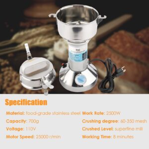 HighFree 700g Electric Grain Grinder Mill, 110V 2500W High Speed Electric Pulverizer Herb Grain Spice Coffee Seeds Rice Corn Pepper Cereal Powder Machine for Kitchen, Food Store