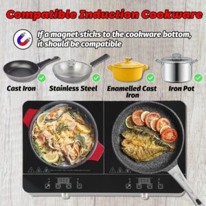 Weceleh Portable Double Induction Cooktop 1800W, 2 Burner Electric Cooktop, Countertop Induction Stove Top, Hot Plate, Induction Burner with Timer, 10 Temp Levels, Child Lock, 110V-120V Plug, Black