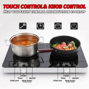 Weceleh Portable Double Induction Cooktop 1800W, 2 Burner Electric Cooktop, Countertop Induction Stove Top, Hot Plate, Induction Burner with Timer, 10 Temp Levels, Child Lock, 110V-120V Plug, Black