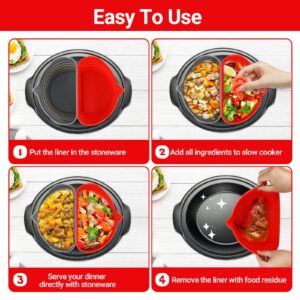 SelfTek Slow Cooker Divider, Divider Insert Silicone for Crockpot & Hamilton Beach 6-8 QT,2 Pack Food-Grade Reusable & Leakproof Divider Separator Liner,BPA Free Dishwasher Safe Cooking Liner