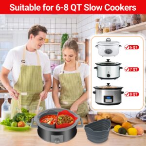 SelfTek Slow Cooker Divider, Divider Insert Silicone for Crockpot & Hamilton Beach 6-8 QT,2 Pack Food-Grade Reusable & Leakproof Divider Separator Liner,BPA Free Dishwasher Safe Cooking Liner