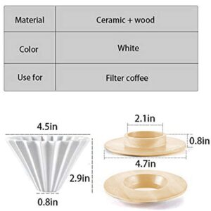 MOCOHANA Ceramic Coffee Dripper Pour Over Coffee Maker with Wood Stand Elegant Flower Shape V60 Filter for 1-2 Cups Slow Brewing Accessories for Home Cafe Restaurants White