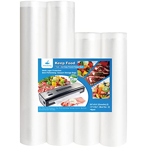 Vacuum Sealer Rolls, Vacuum Sealer Bags - 4 Packs Food-Storage Bags, Fits All Clamp Vacuum Sealer Machine, BPA Free, for Meal Prep Sous Vide