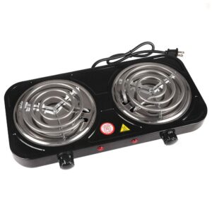 electric double coil burner, 2000w electric hot burner portable stainless steel electric stove with dual 5 level temperature control, for home dorm office camping cooking (double coil burner)