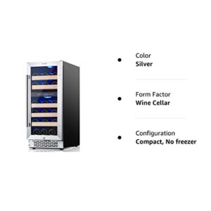 Yeego Wine Fridge, 15 Inch Wine Cooler,Dual Zone 28 Bottle Wine Cooler Refrigerator with Upgraded Compressor Fits Large Bottles, Low Noise,Reversible Tempered Glass Door,Safety Lock