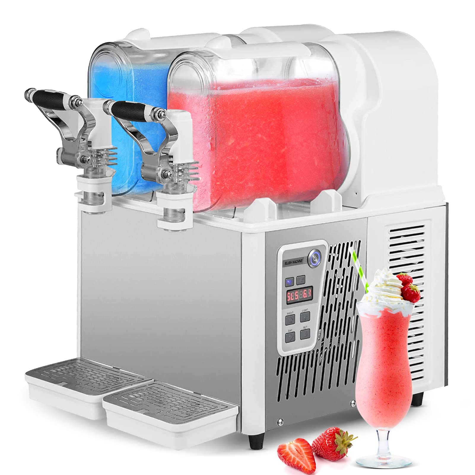 IKEKA 110V Commercial Slushy Machine 6L Double Tank Frozen Drink Slushie Maker Machine 340W Stainless Steel Margarita Machine for Supermarkets Cafes Restaurants Bars