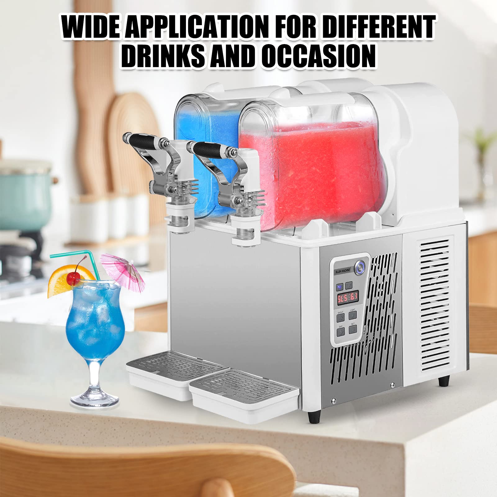 IKEKA 110V Commercial Slushy Machine 6L Double Tank Frozen Drink Slushie Maker Machine 340W Stainless Steel Margarita Machine for Supermarkets Cafes Restaurants Bars