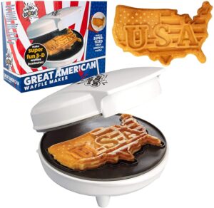great american usa waffle maker - make giant 7.5" patriotic waffles or pancakes w pride - electric nonstick waffler iron w america spirit, election debate party fun, funny gift or dessert treat