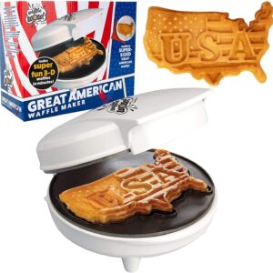 Great American USA Waffle Maker - Make Giant 7.5" Patriotic Waffles or Pancakes w Pride - Electric Nonstick Waffler Iron w America Spirit, Election Debate Party Fun, Funny Gift or Dessert Treat