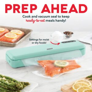 DASH SuperSeal™ Vacuum Sealer for Food Storage and Sous Vide, Perfect for Preserving Fresh Ingredients, Single Use & Reusable Bags and Cutter Included - Aqua