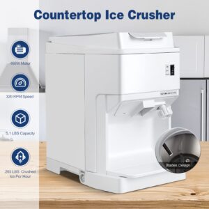 PETSITE Electric Ice Crusher Shaver, 460W Adjustable Shaved Ice Maker Machine, 265LBS/H, Snow Cone Maker for Home and Commercial Use, White