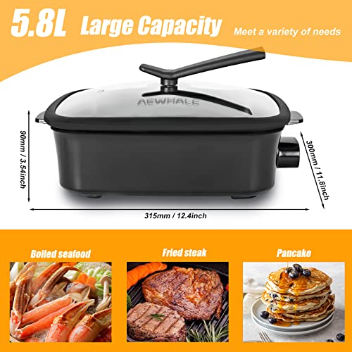 AEWHALE Electric Skillet,Indoor Non-Stick Electric Grill with Removable Plate,1400W Adjustable Temperature Party Griddle