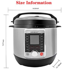 KINGBULL 12-in-1 Electric Pressure Cooker, Slow Cooker, Rice Cooker, Steamer, Sauté, Yogurt Maker & Warmer, One-Touch Programs,Support DIY,Stainless Steel/Black. (8 Quart)