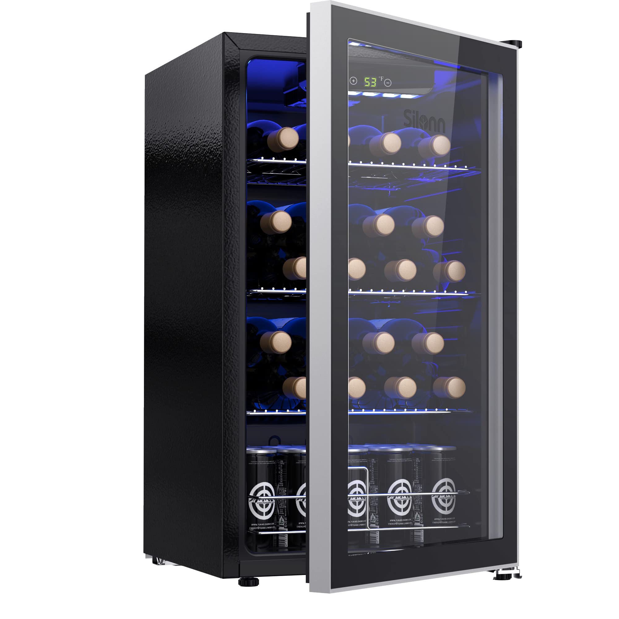 Silonn 26 Bottle Wine Cooler/Cabinet Beverage Refrigerator,Small Mini Wine Cellar for Red,White,Champagne or Sparkling Wine,40f-61f Digital Temperature Control Wine Fridge Glass Door