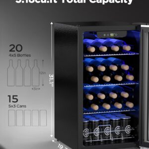 Silonn 26 Bottle Wine Cooler/Cabinet Beverage Refrigerator,Small Mini Wine Cellar for Red,White,Champagne or Sparkling Wine,40f-61f Digital Temperature Control Wine Fridge Glass Door