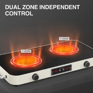 QTYANCY Electric Cooktop, Portable Electric Stove 110V 2 Burners 9 Heating Levels with 2 Handle, 2200W Knob Control Child Safety Lock & Timer (Portable)