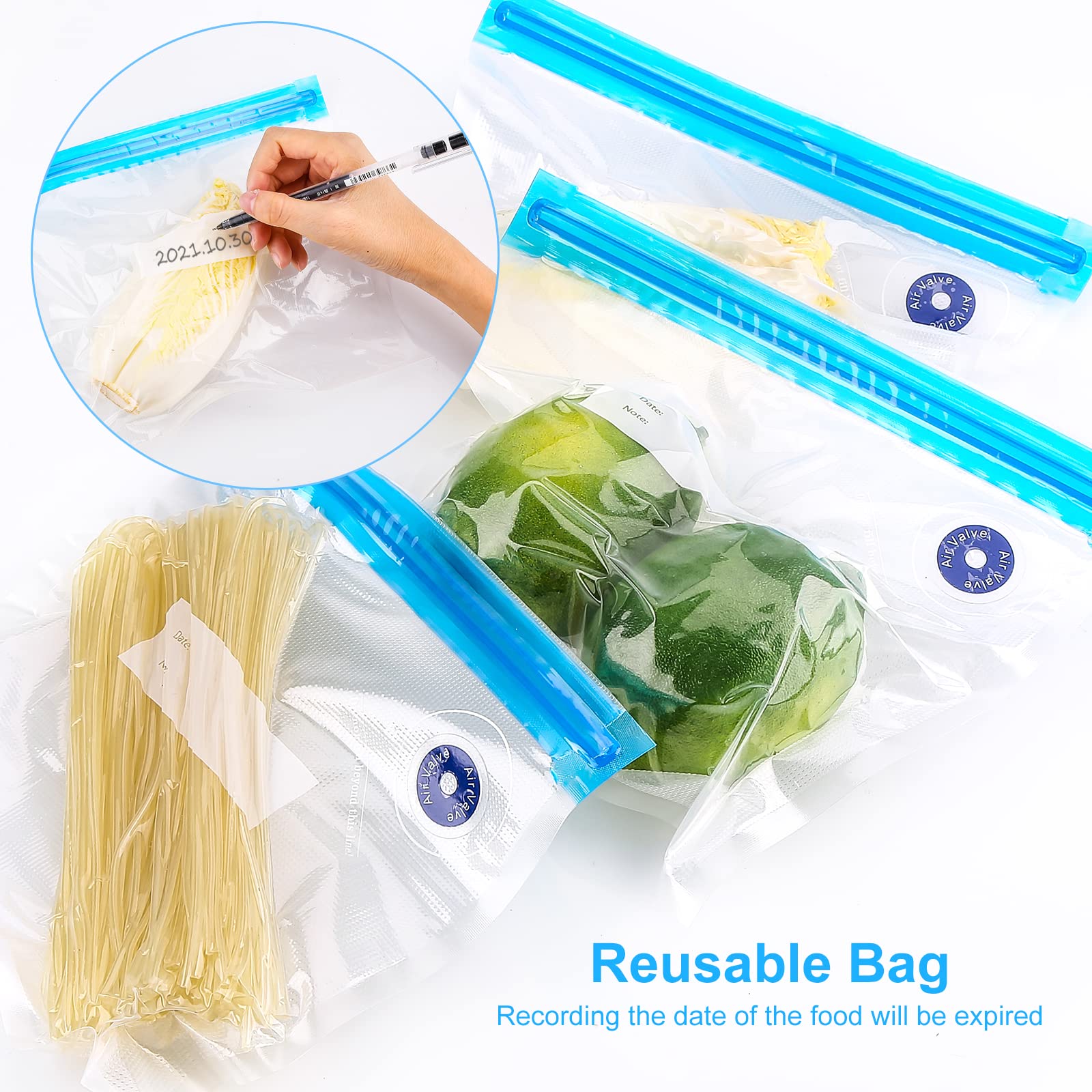 Handheld Vacuum Sealer, BlumWay Portable Cordless Food Vacuum Automatic Vacuum Air Sealing Machine Mini Vacuum Sealer for Sous Vide Bags Fresh & Save with 5 Reusable Zipper Vacuum Bags