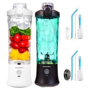 2 portable blender, personal size blender for shakes and smoothies with 6 blades mini blender 20 oz for kitchen,home,travel(white+black)