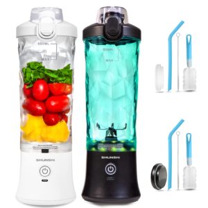 2 Portable Blender, Personal Size Blender for Shakes and Smoothies with 6 Blades Mini Blender 20 Oz for Kitchen,Home,Travel(White+Black)