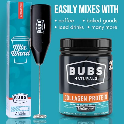 BUBS Naturals Mix Wand - MCT Oil Powder, Handheld Milk Frother - Lattes, Coffee, Cappuccino, Frappes, Hot Chocolate Blender - Portable