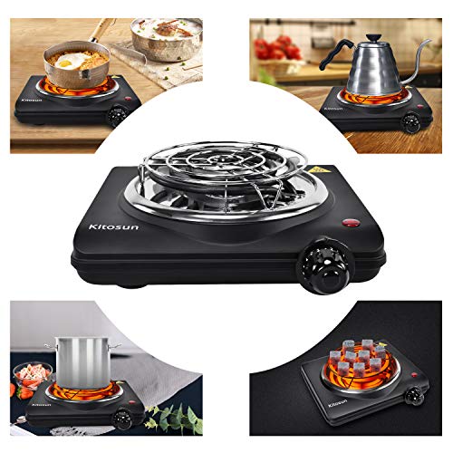 Electric Coals Burner Multipurpose Charcoal Burner ETL Approved Single Hot Plate 1000W Charcoal Starter with Adjustable Temperature Control Stainless Steel Cooktop Countertop for Camping&Cooking