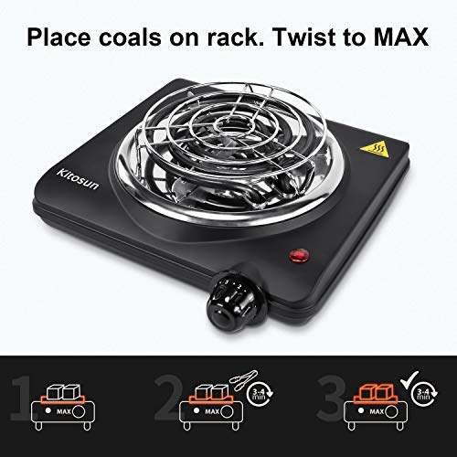 Electric Coals Burner Multipurpose Charcoal Burner ETL Approved Single Hot Plate 1000W Charcoal Starter with Adjustable Temperature Control Stainless Steel Cooktop Countertop for Camping&Cooking