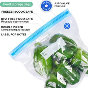 Sous Vide Bags Reusable 27Pcs, BPA Free Food Vacuum Sealer Bags, Food Storage Bags, Vacuum Zipper Bags for Sous Vide Cooking - 20Pcs Food Sealer Bags & 5 Air Valves & 2 Seal Clips (8.5X8.5 in) 1.4L