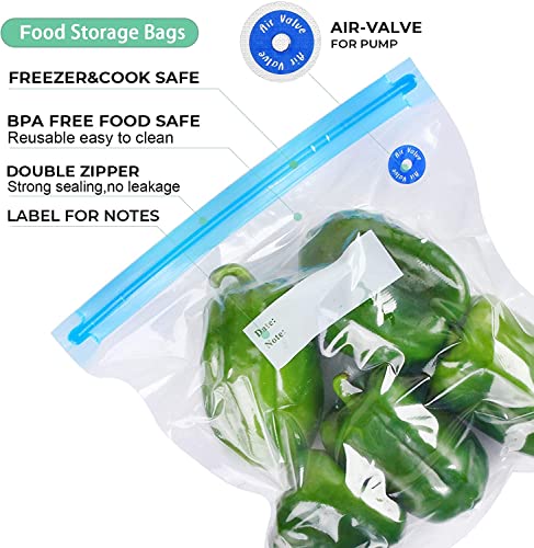 Sous Vide Bags Reusable 27Pcs, BPA Free Food Vacuum Sealer Bags, Food Storage Bags, Vacuum Zipper Bags for Sous Vide Cooking - 20Pcs Food Sealer Bags & 5 Air Valves & 2 Seal Clips (8.5X8.5 in) 1.4L