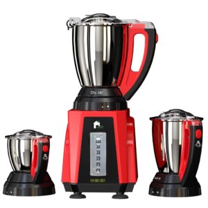 econohome mixer grinder - electric mixer grinder for asian cooking, food prep - includes liquidizing jar, dry & wet grinder jar, chutney jar, lids & spatula - 750w motor, stainless steel 304 blades