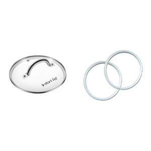 instant pot tempered glass lid, 10" stainless steel (8 qt/ 8l model) & sealing rings 2-pack clear, 8 quart