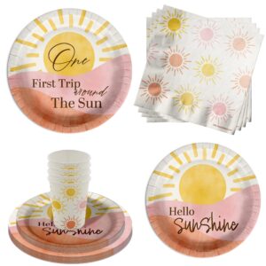 first trip around the sun 1st birthday party supplies set plates cups and napkins tableware kit for 16 64 piece