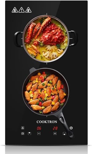 Electric Induction Cooktop,COOKTRON Built-in Electric Stovetop with 10 Power Levels, 3300W,Child Lock, Timer, Touch Control, 2 Burner Induction, Pause Function, 220-240V,Hard Wire(No Plug)