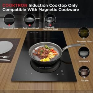 Electric Induction Cooktop,COOKTRON Built-in Electric Stovetop with 10 Power Levels, 3300W,Child Lock, Timer, Touch Control, 2 Burner Induction, Pause Function, 220-240V,Hard Wire(No Plug)