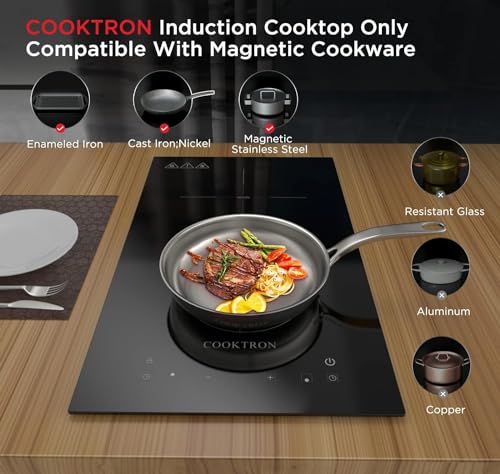 Electric Induction Cooktop,COOKTRON Built-in Electric Stovetop with 10 Power Levels, 3300W,Child Lock, Timer, Touch Control, 2 Burner Induction, Pause Function, 220-240V,Hard Wire(No Plug)