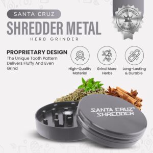 Santa Cruz Shredder Metal Herb Grinder Knurled Top for Stronger Grip 2-Piece 2.7" (Grey)