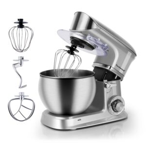 stand mixer, techwood electric food mixer, 6qt 400w 6-speed tilt-head kitchen dough mixer with stainless steel bowl, dough hook, wire whip and beater, black