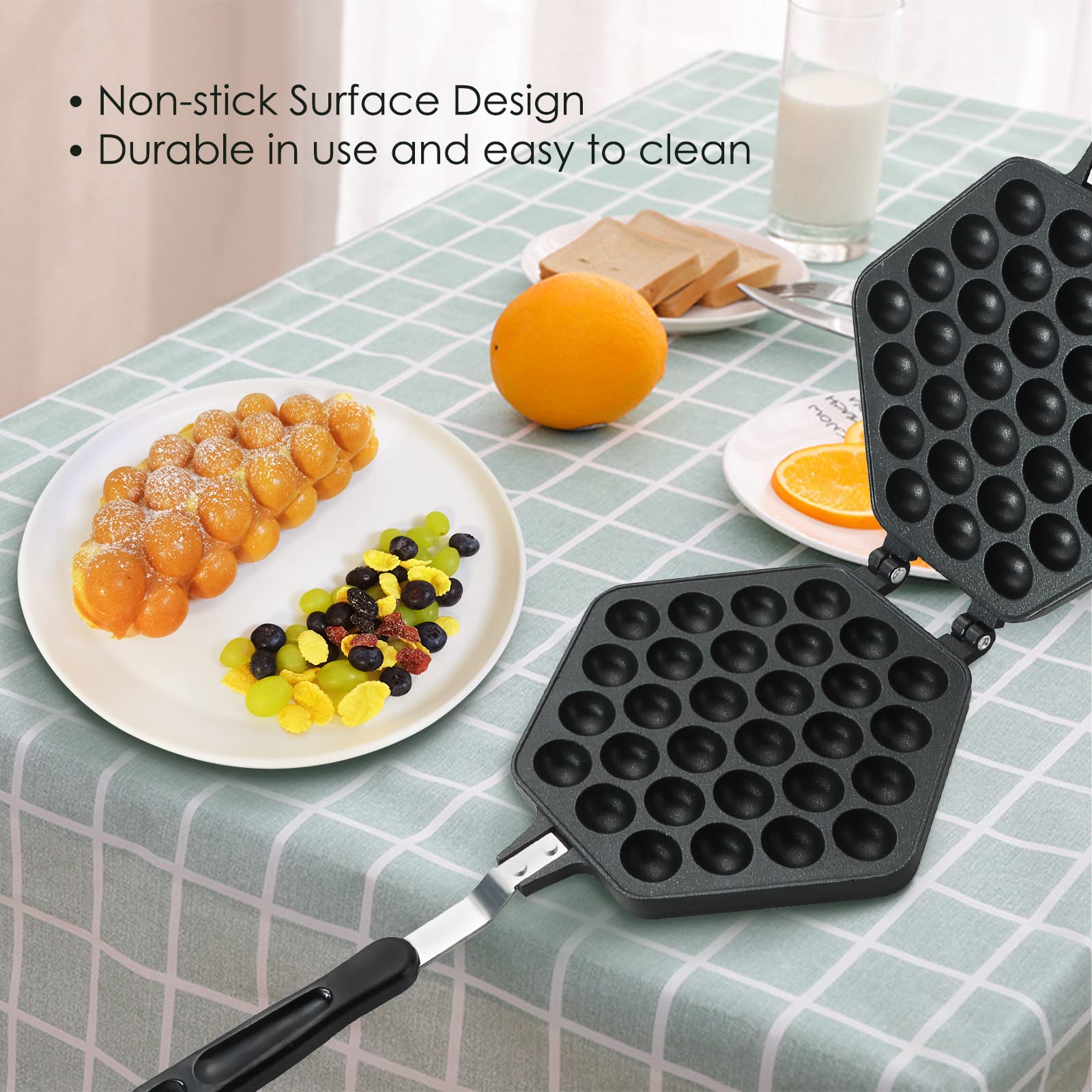 MAOPINER Bubble Waffle Maker Pan Waffle Cake Mold Pot Non-stick Double Side Egg Waffle Maker for Breakfast Lunch Household Cafe Restaurant Cake Shop